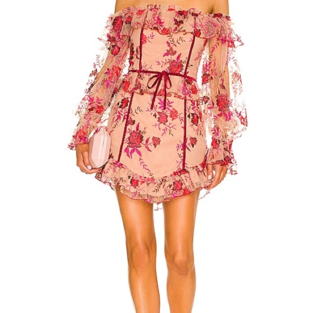 MAJORELLE Pink Floral Off-Shoulder Mini Dress